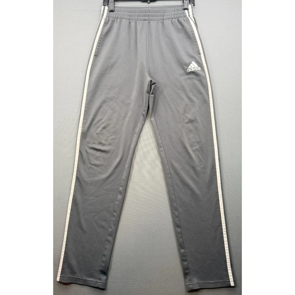 Adidas 3-Stripes Athletic Track Pants Grey White Embroidered Logo Youth XL 18/20